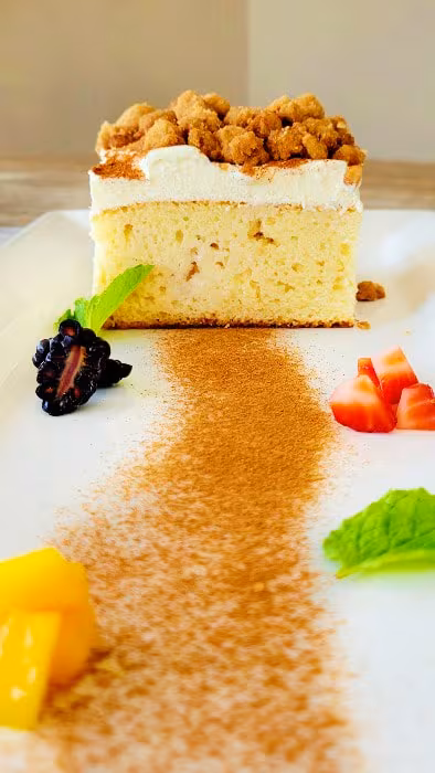 tres leches cake with crumble topping